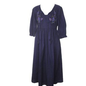 April Cornell Purple Size XS Dress Embroidered 3/4 Short Sleeve Tie Back Belt